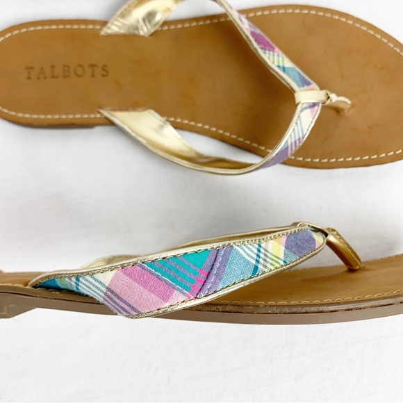 TALBOTS Mari Multicolor Plaid Flip Flop Thong Sandals Gold Trim size 10 - Picture 9 of 10